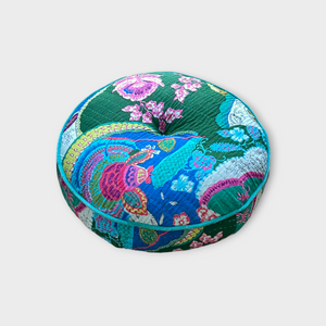 Big Round Kantha floor pillow, handmade from India (pouf)