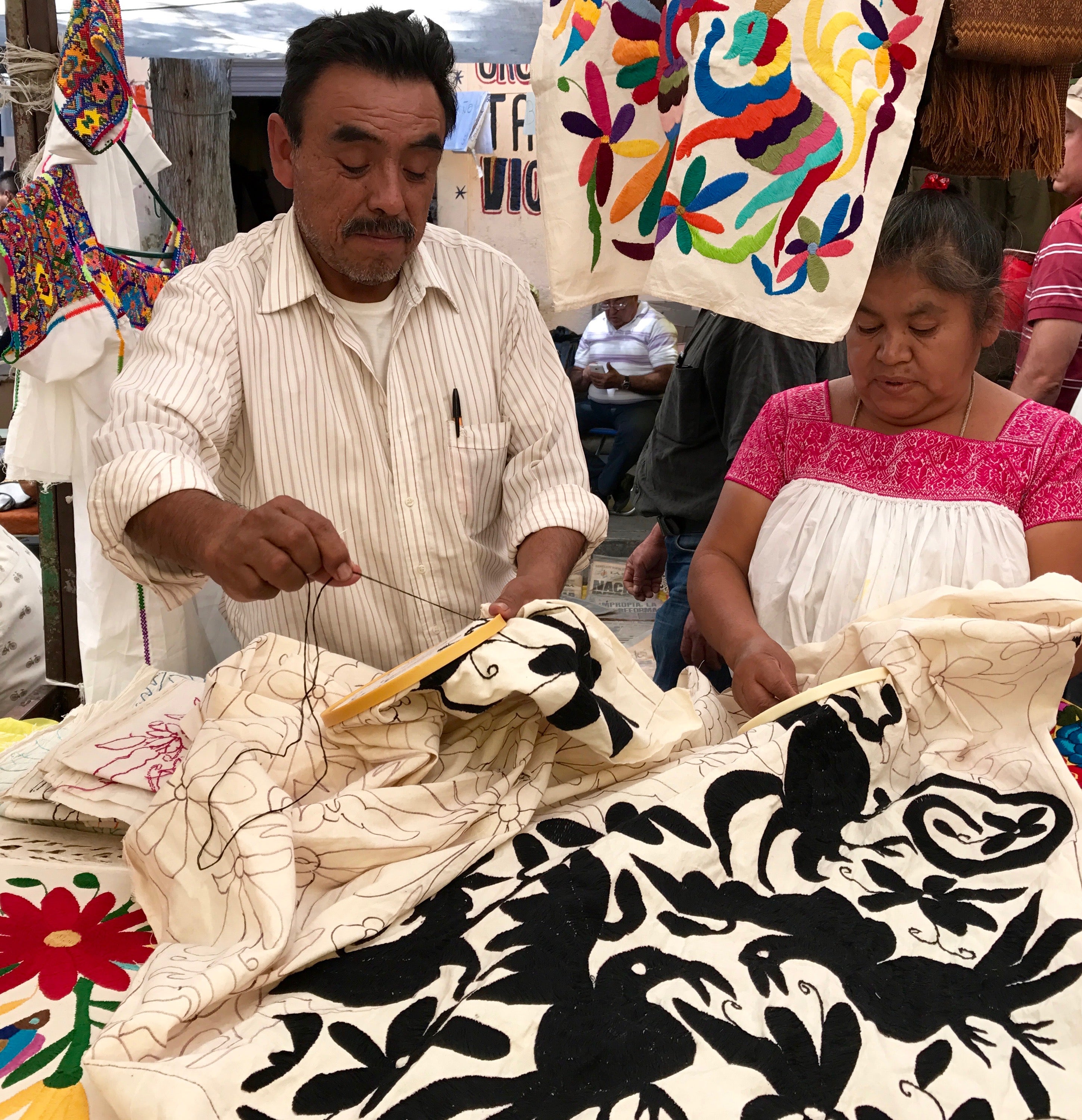 Tenango: Colourful textiles, hand embroidered by the Otomi from Mexico.