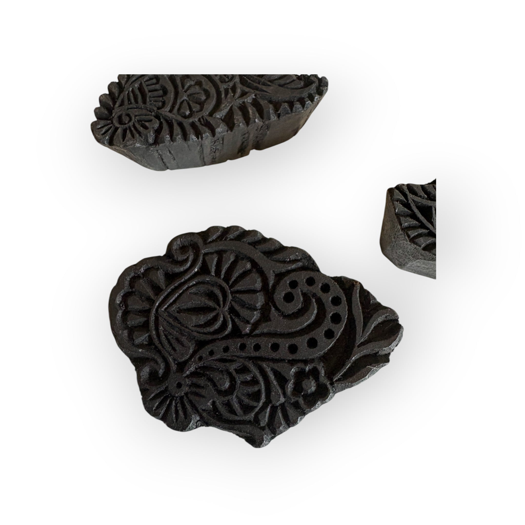 Set of 3 Antique Hand-Carved Wooden Stencil Blocks (Early 1900s) – Collector's Items