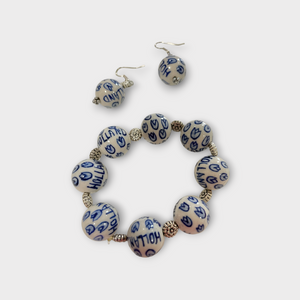 Delft blue ceramic set bracelet and earrings TULIP