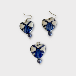 Delft blue ceramic earrings + pendant HEART