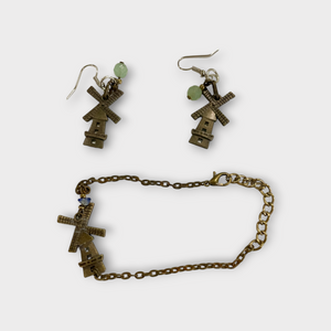 Dutch Heritage brass bracelet + earring set WINDMILL