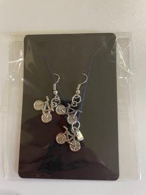 Bicycle Sterling silver earrings + pendant