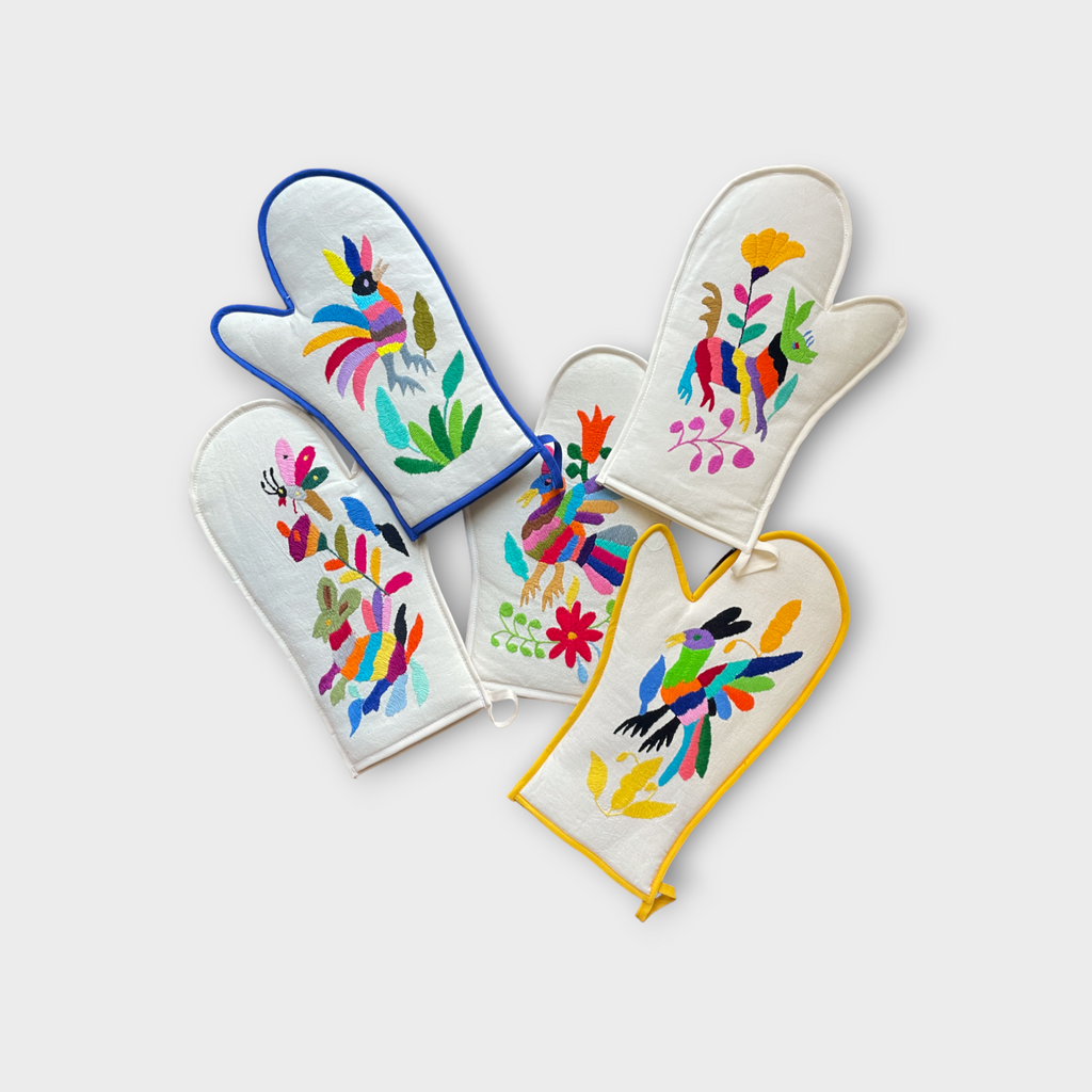 Otomi hand embroidered oven mits, right