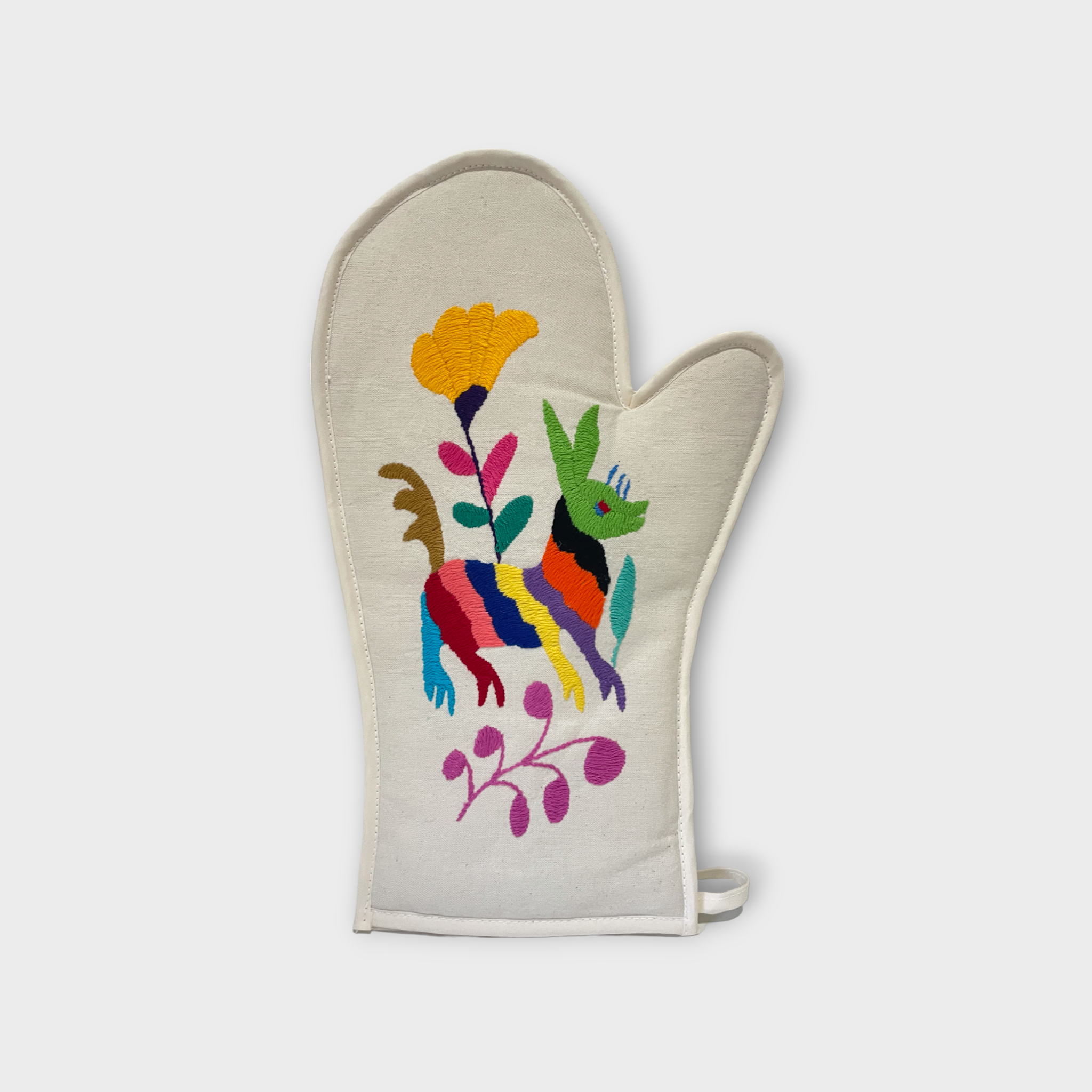 Otomi hand embroidered oven mitts, left