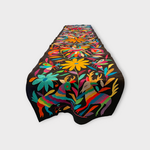 Black Otomi table/bed runner, Multicolor