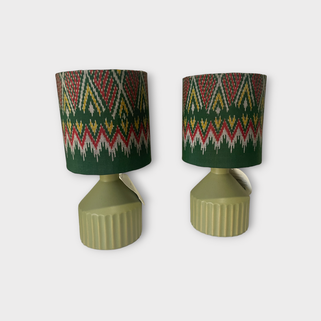 Ikat lamp with green ceramic base