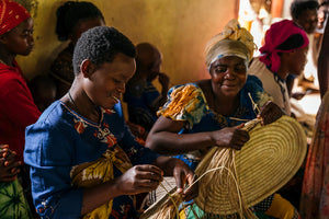 Sisal basket from Rwanda L, Beige/orange