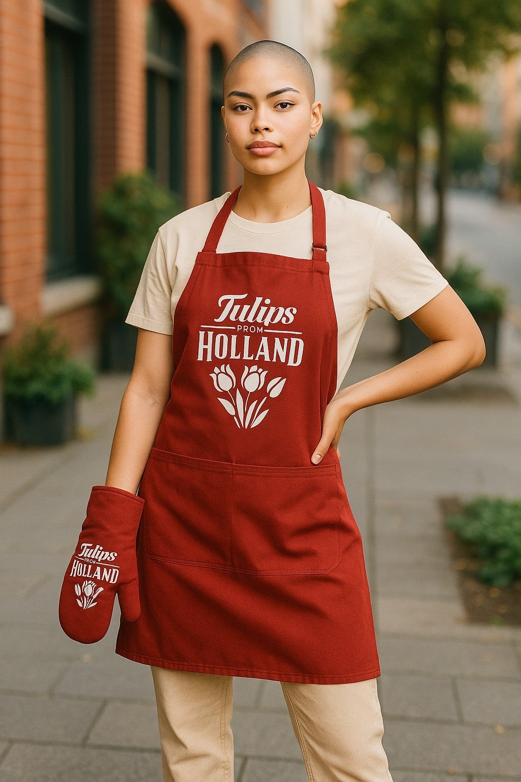 Dutch Heritage set of Apron and Oven mitten Tulip