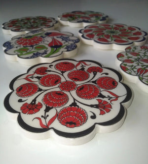 Set of 6 ceramic coasters from Turkey