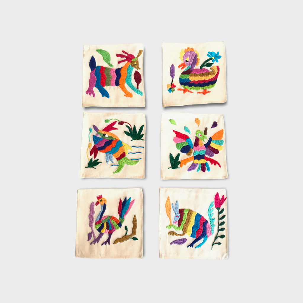 Set of 6 coaster made from multicolour Otomi fabric