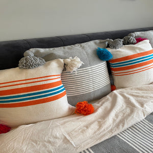 Berber pillow cover with big colorful pompoms