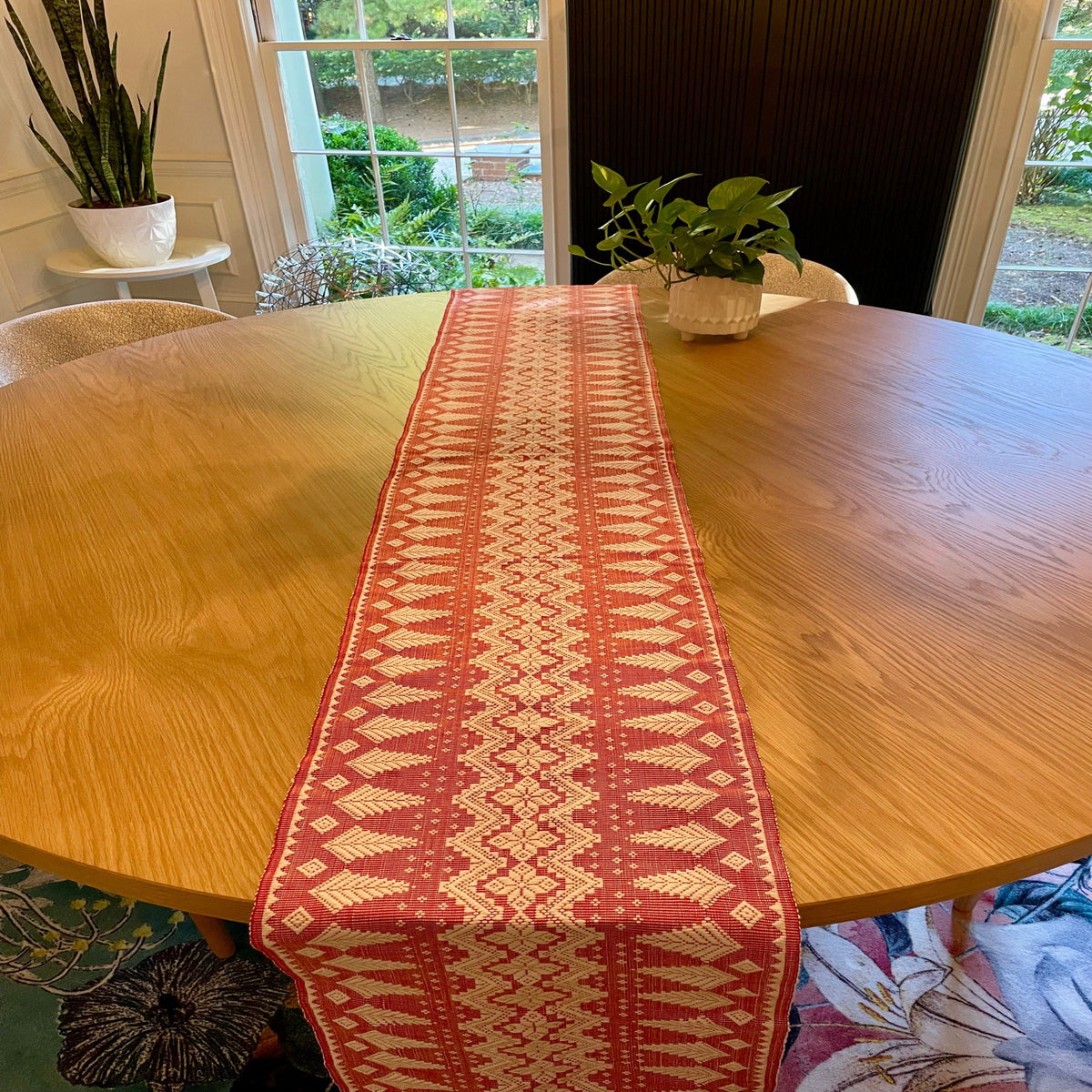 Red and white Inabel bed or table runner | UniqueWorldDesign – Unique ...