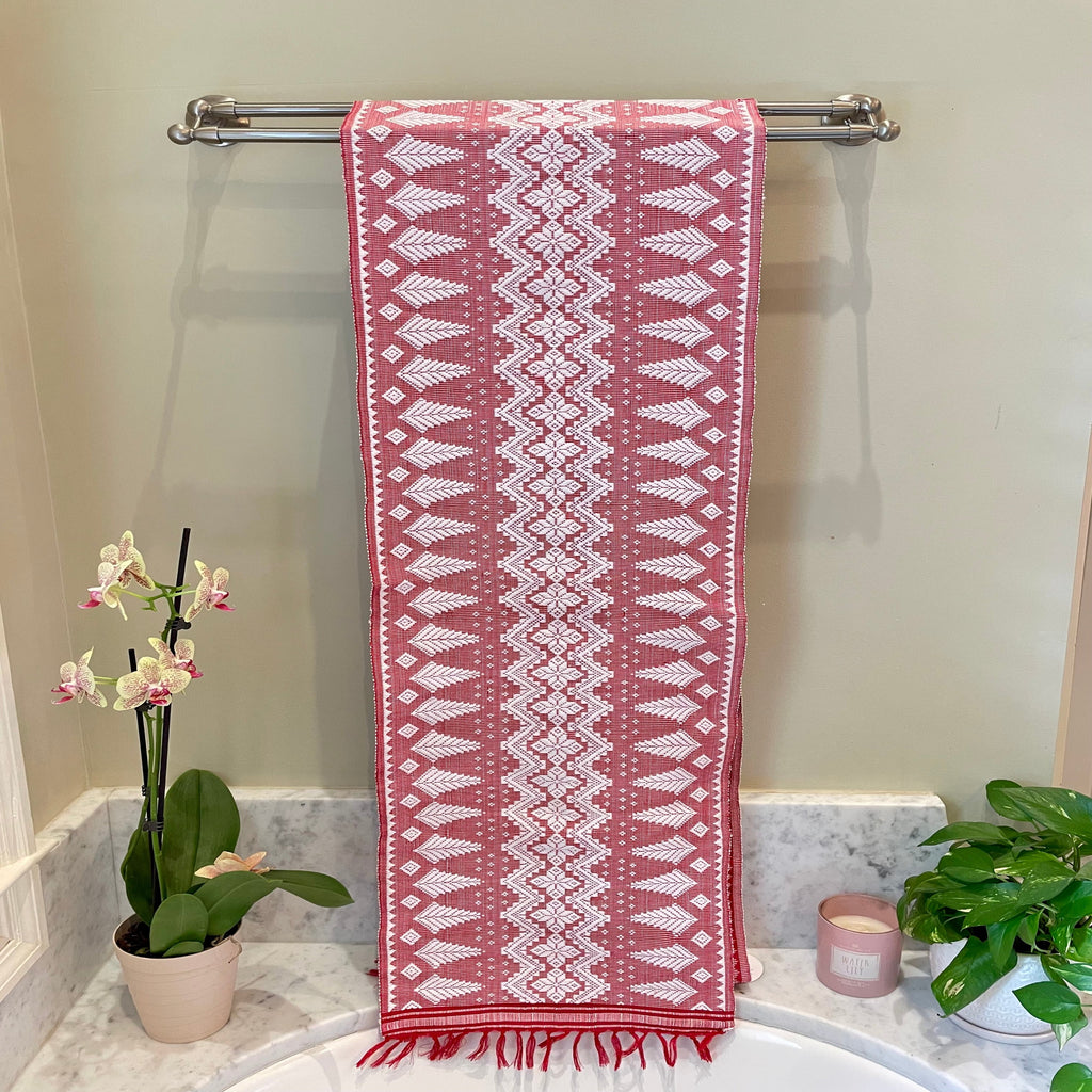 Inabel bed or table runner, red and white