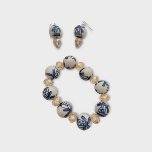 Delft blue ceramic set of bracelet and earrings WINDMILL