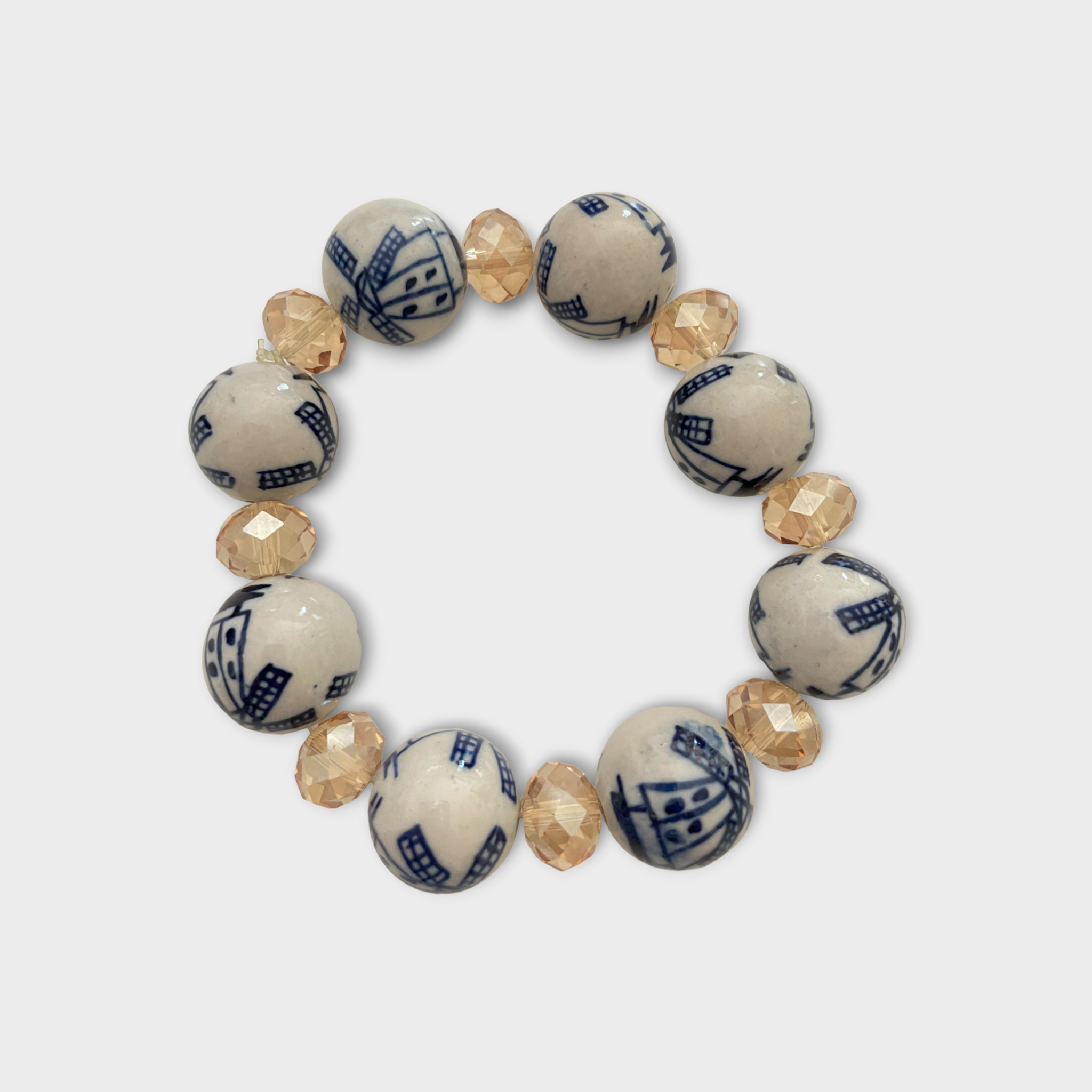 Delft blue ceramic set of bracelet and earrings WINDMILL