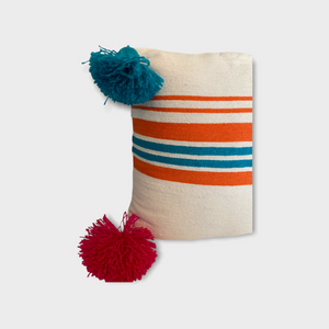 Berber pillow cover with big colorful pompoms