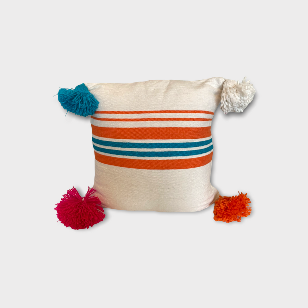 Berber pillow cover with big colorful pompoms