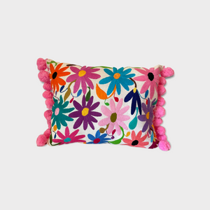 Otomi throw pillow, pink pompom