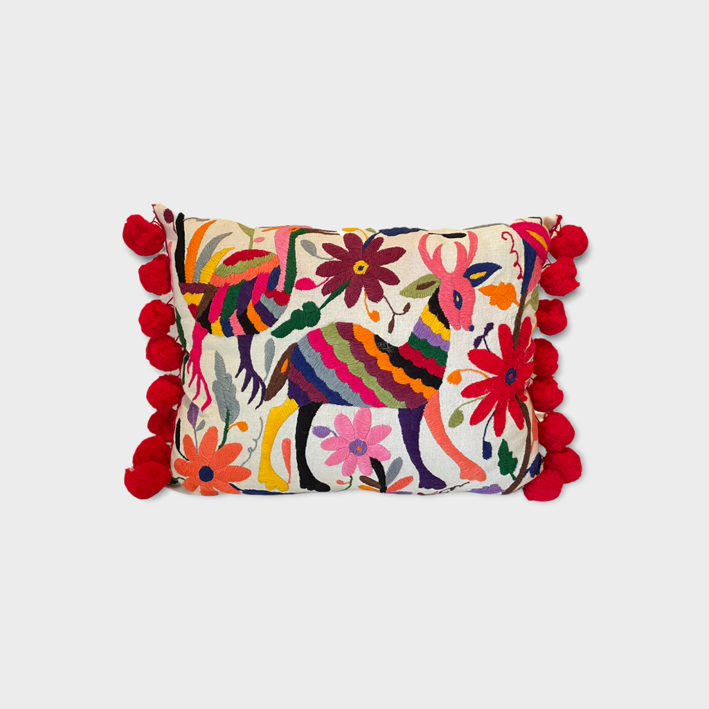 Otomi throw pillow, red pompom