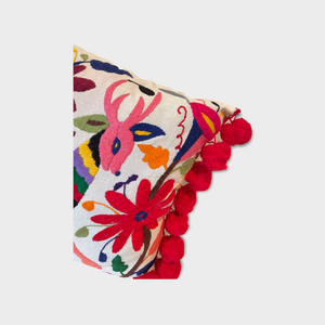 Otomi throw pillow, red pompom